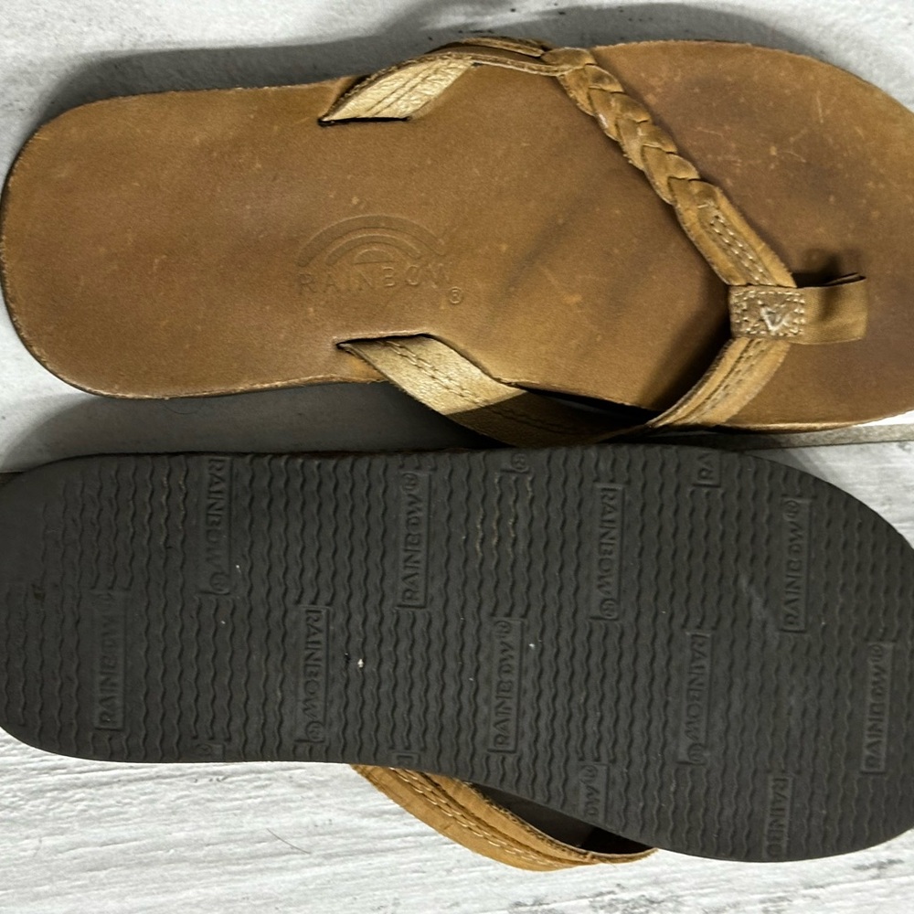 Rainbow Brown Leather Flip Flops